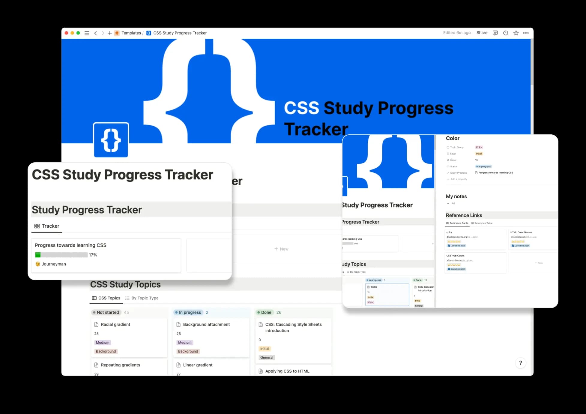 CSS Study Tracker Template overview