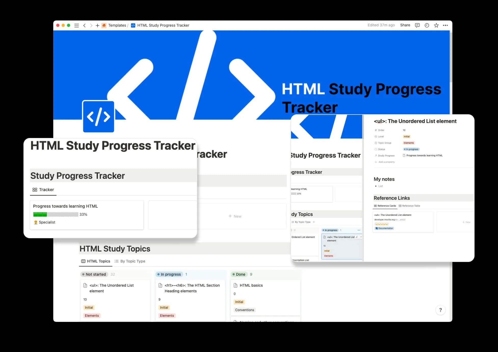 HTML Study Tracker Template overview